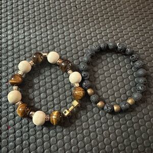 Brown/cream/black Beaded Bracelet Duo -  Modern Man. Custom